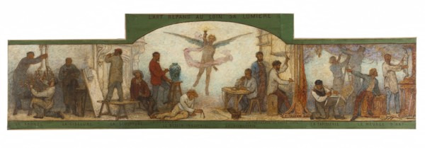 Art spreads its light far and wide: Crafts and industrial design: Sketch for the drawing..., 1880. Creator: Edmond Eugene Valton.