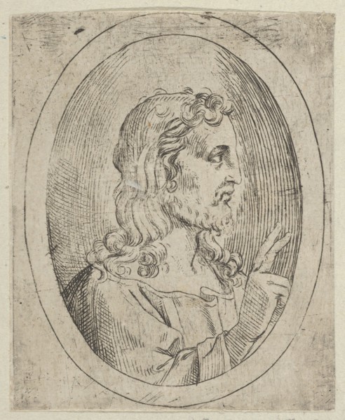 Christ seen in profile facing right, making the sign of blessing with his right hand, 1600-1640. Creator: Anon.