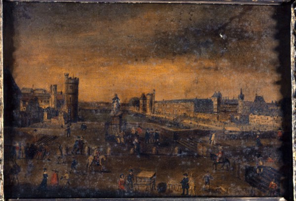 Pont-Neuf, seen from the entrance to Place Dauphine, the Hotel de Nevers..., around 1640. Creator: Unknown.