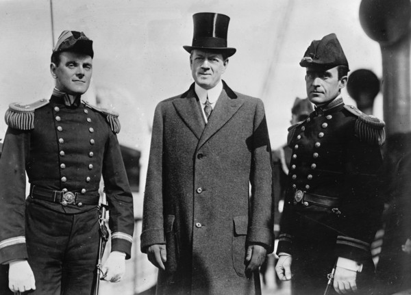 Battleship Review, Unidentified Naval officer; Postmaster General Hitchcock; Dr. Cary..., 1912. Creator: Harris & Ewing.