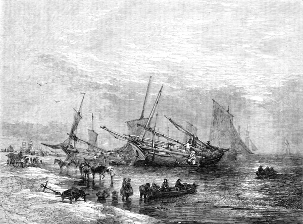 The Lowestoft Herring Fishery - drawn by E. Duncan, 1854. Creator: Unknown.