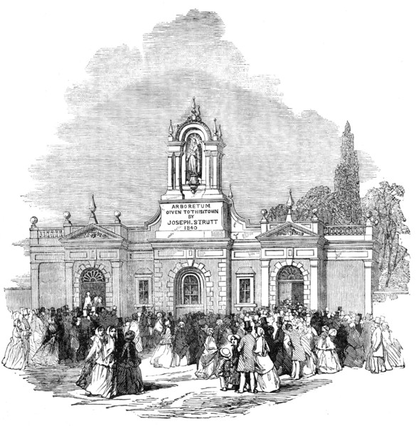 Anniversary Fete at the Arboretum, Derby - The Entrance Gateway, 1854. Creator: Unknown.