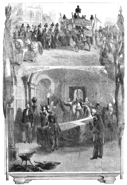 Interment of Marshal St. Arnaud in the Vault of the Marshals of France, beneath the Church..., 1854. Creator: Smyth.