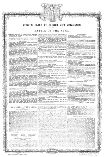Official List of Killed and Wounded at the Battle of the Alma, 1854. Creator: Unknown.