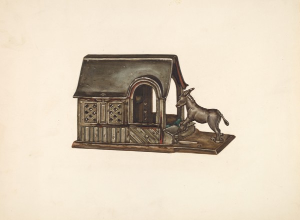 Toy Bank: Donkey and House, c. 1942.