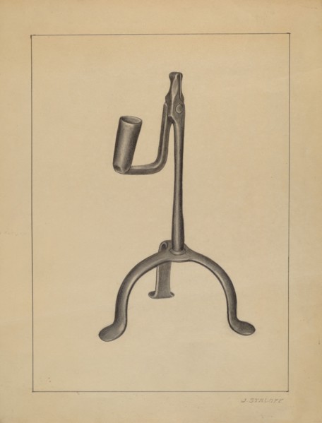 Candle and Rush Light Holder, c. 1936.