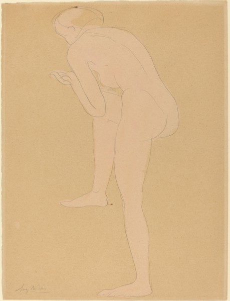 Figure Bending Forward with Right Knee Raised.