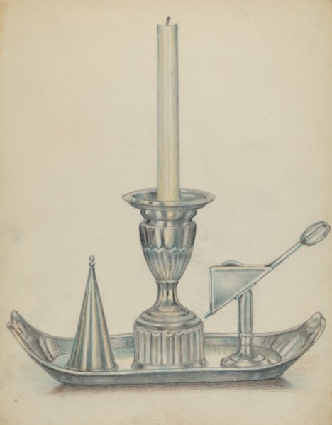 Silver Candlestick with Two Snuffers, c. 1936.