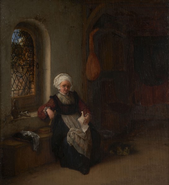 The woman has the letter, between 1630 and 1685.