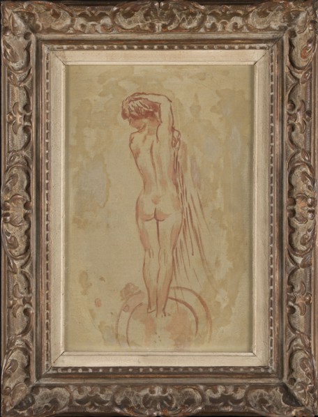 Nu de dos, c.1905. Nude taking a bath, rear view.