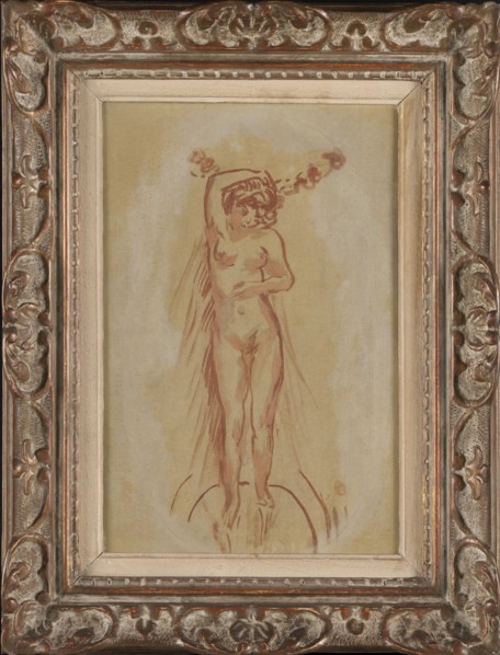 Nu de face, c.1905. Nude taking a bath, front view.