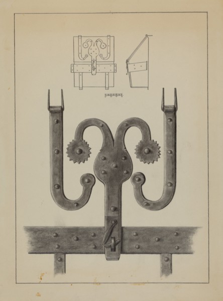 Hinges and Hasp on a Conestoga Wagon Tool Box, c. 1937.