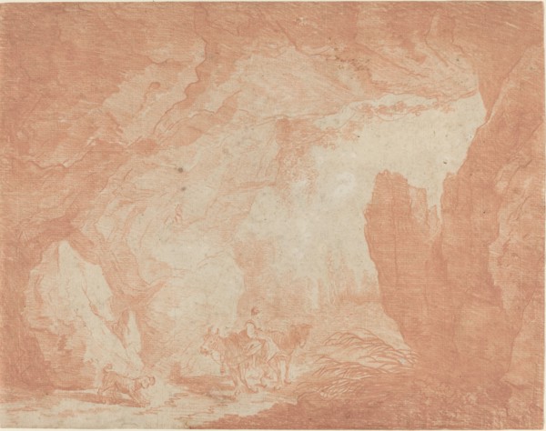 Young Woman with Donkeys Riding under a Natural Bridge.