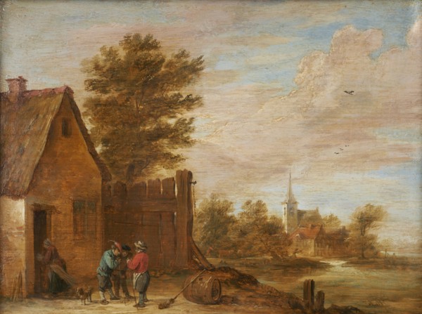 Peasants talking in front of an inn, between 1630 and 1690.