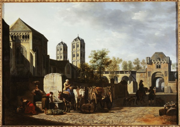 Public fountain and St. Gereon's Church in Cologne, c.1670.