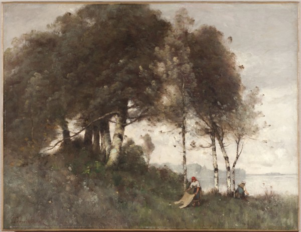 Paysage aux lavandières, after 1870. Laundresses in a landscape.
