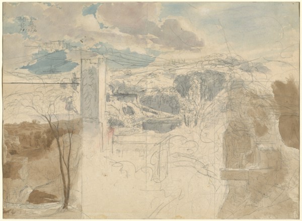 Ruins of a Fortified Tower among Wooded Hills [recto], 1816/1821.