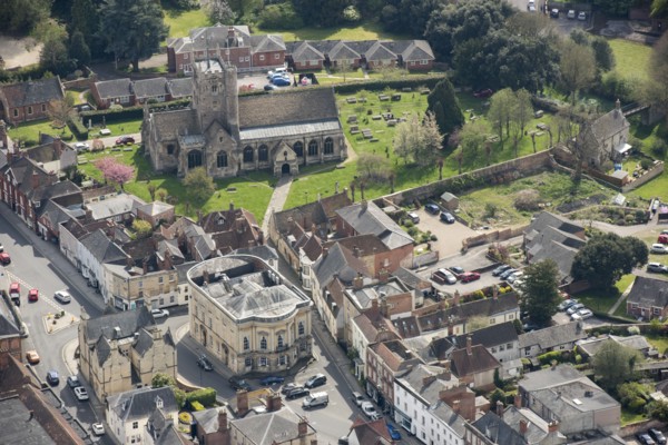 Devizes Town Hall and St John the Baptists Church, Devizes, Wiltshire, 2017.