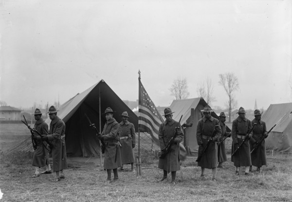 Army, U.S. Negro Troops, 1917. [African American soldiers with fixed bayonets].