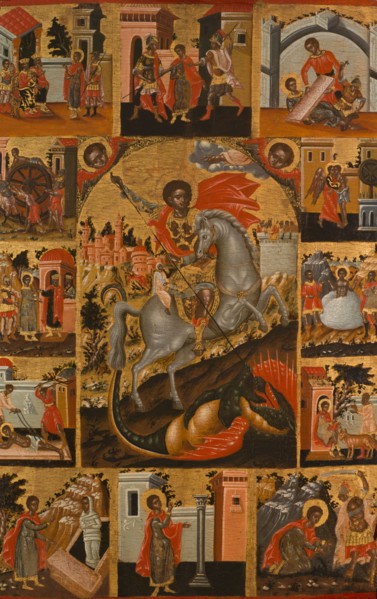 Saint George slaying the dragon and scenes from his life, between 1700 and 1750.