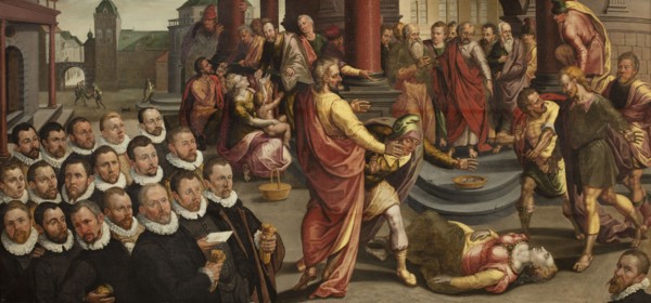 Death of Sapphira, c. 1580. Found in the collection of the Musée des Beaux-Arts, Verviers.