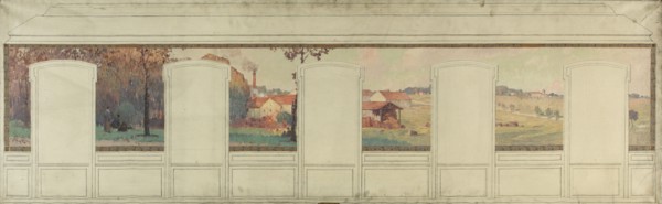 Esquisse pour la mairie de Fresnes : paysage rural en lisière de forêt, 1905. Rural landscape.