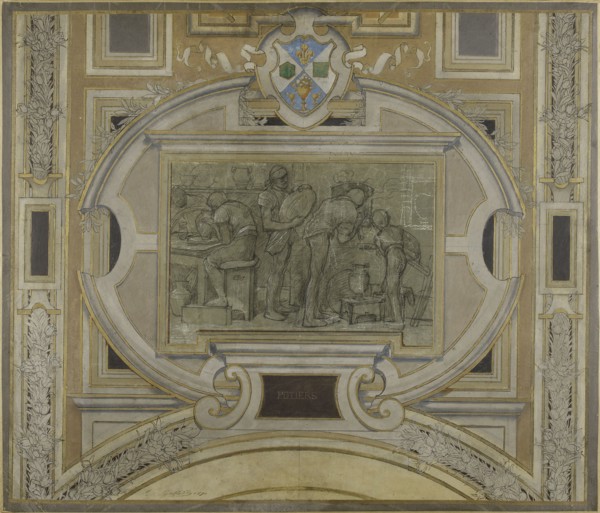 Esquisse pour la voute de la galerie des Métiers de l'Hôtel de Ville : Potiers, 1890. Potters.