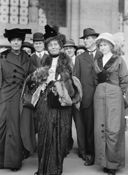 Miss Lucy Burns of C.U.W.S. - Left, with Mrs. Emmeline Pankhurst, 1913. Creator: Harris & Ewing.