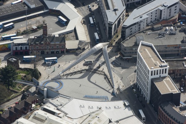 The Whittle Arch, dedicated to Sir Frank Whittle, inventor of the turbojet engine, Coventry, 2021.