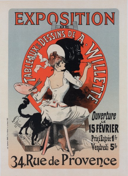 Affiche pour l' "l'Exposition de Tableaux et Dessins de A. Willette"., c1898. Creator: Jules Cheret.