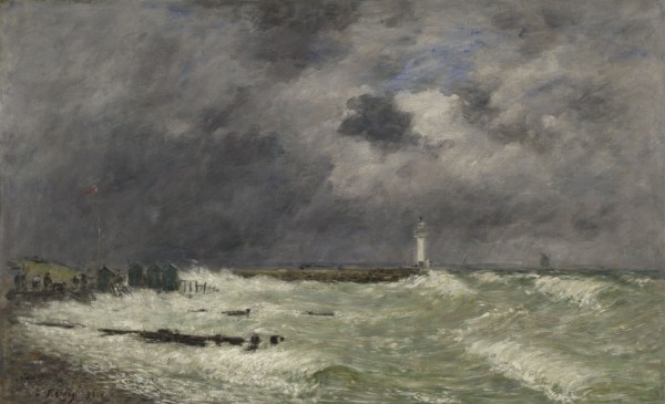 Coup de vent devant Frascati, Le Havre, 1896. Le Havre: A Gust of Wind at Frascati. Bathing machines