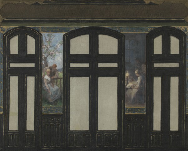 Esquisse pour la mairie du 15e arrondissement : Les fiançailles - La veillée, 1884. Fiancees, vigil.
