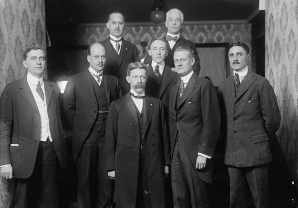 Unidentified Group On Entrance Stairway of John Barrett's Residence, 1915.  Creator: Harris & Ewing.