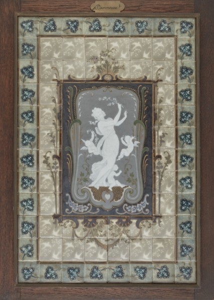 Plaque showing a woman and three cherubs, late 19th-early 20th century. Creator: Albert Louis Dammouse.