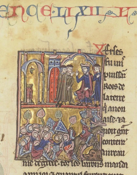 Baldwin II and Templars. Miniature from the "Historia" by William of Tyre , 13th century. Creator: Anonymous.
