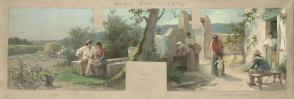 Esquisse pour la mairie d'Arcueil-Cachan : les fiancés, les grands-parents, 1888. Creator: Alfred Henri Bramtot.