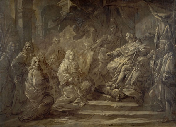 Louis XV recevant le corps de la Ville à l'occasion de la publication de la paix de 1739. Creator: Carle van Loo.