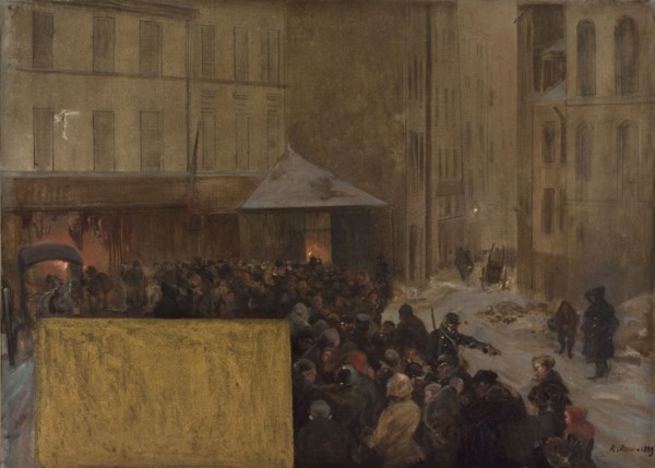 Esquisse pour l'Hôtel de Ville de Paris. Queues à la porte d'une boucherie municipale..., 1889. Creator: Raoul Arus.