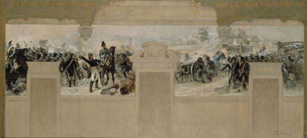 Sketch for the town hall at Pantin : Defence of Pantin in 1814 by General Compans, 1886.  Creator: Francois Schommer.