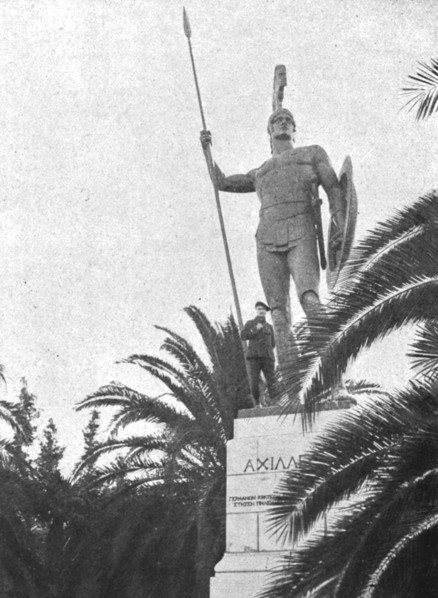 'L'Achilleion, transforme en ambulance, est confie a la garde de nos alpins; le geant..., c1916. Creator: Robert Vaucher.