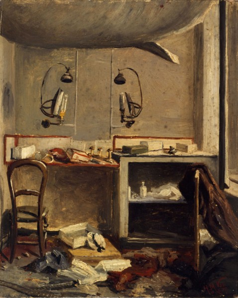 Une loge d'artiste à l'Opéra-Comique, après l'incendie du 15 mai 1887, place Boieldieu, 2ème.. Creator: Henri-Martin Vos.
