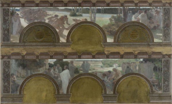 Esquisse pour le salon d'entrée nord de l'Hôtel de Ville de Paris : Les exercices physiques..., 1892 Creator: Henri Bonis.
