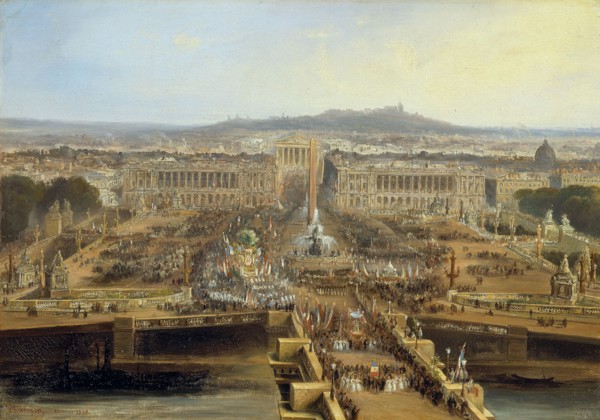 Fête de la Concorde, le 21 mai 1848 : défilé sur la place de la Concorde des corporations... Creator: Jean Jacques Champin.