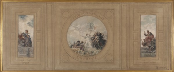 Sketch for the town hall at Pantin : The Future; Hardy Pantin! Onwards!. Hope. Past Glory, 1886. Creator: Francois Schommer.