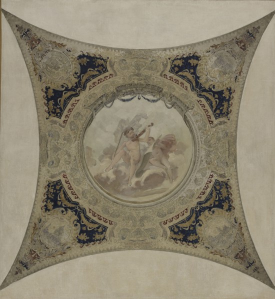 Esquisse pour la galerie Lobau de l'Hôtel de Ville de Paris : Génies musiciens - Monuments..., 1890. Creator: Hector d' Espouy.
