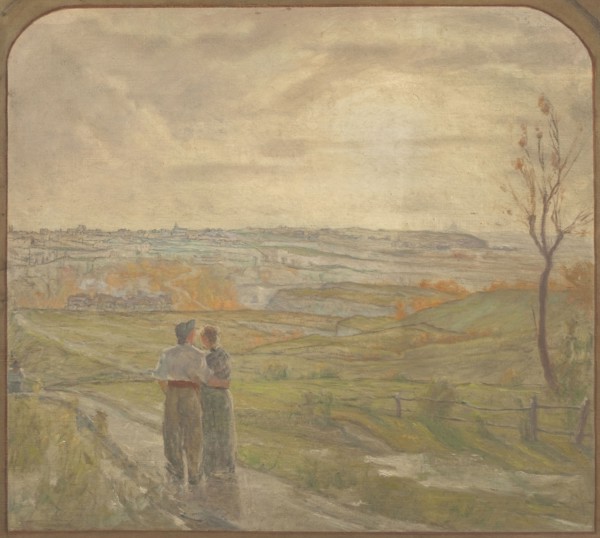 Esquisse pour la salle des mariages de la mairie de Romainville : Paysage avec un..., c.1904-1907. Creator: Jean Joseph Enders.