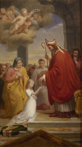 Esquisse pour l'église Notre-Dame-de-Lorette : Consécration de sainte Geneviève par..., 1830. Creator: François-Louis Dejuinne.