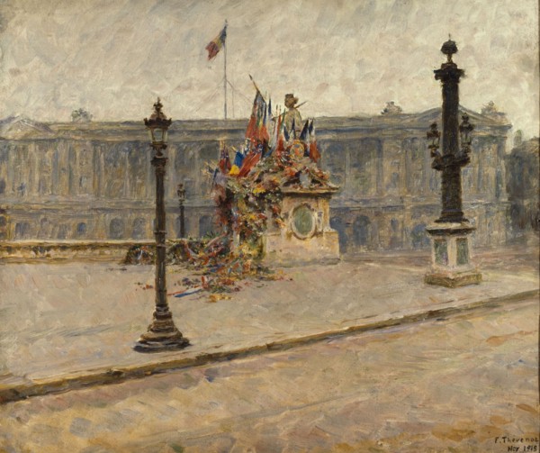 La statue de Strasbourg, place de la Concorde, couverte de drapeaux et de couronnes en novembre 1918 Creator: Francois Thevenot.