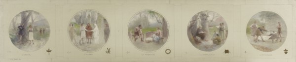 Esquisse pour la galerie Lobau de l'Hôtel de Ville de Paris : L'Amour. L'Hymen. La Paternité...,1890 Creator: Jean Pierre Victor Mazies.