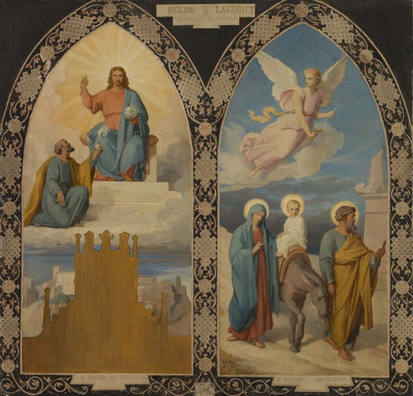 Esquisse pour l'église saint Laurent : Saint Joseph aux pieds de Jésus Christ - la Fuite..., 1878. Creator: Louis Stanislas Faivre-Duffer.